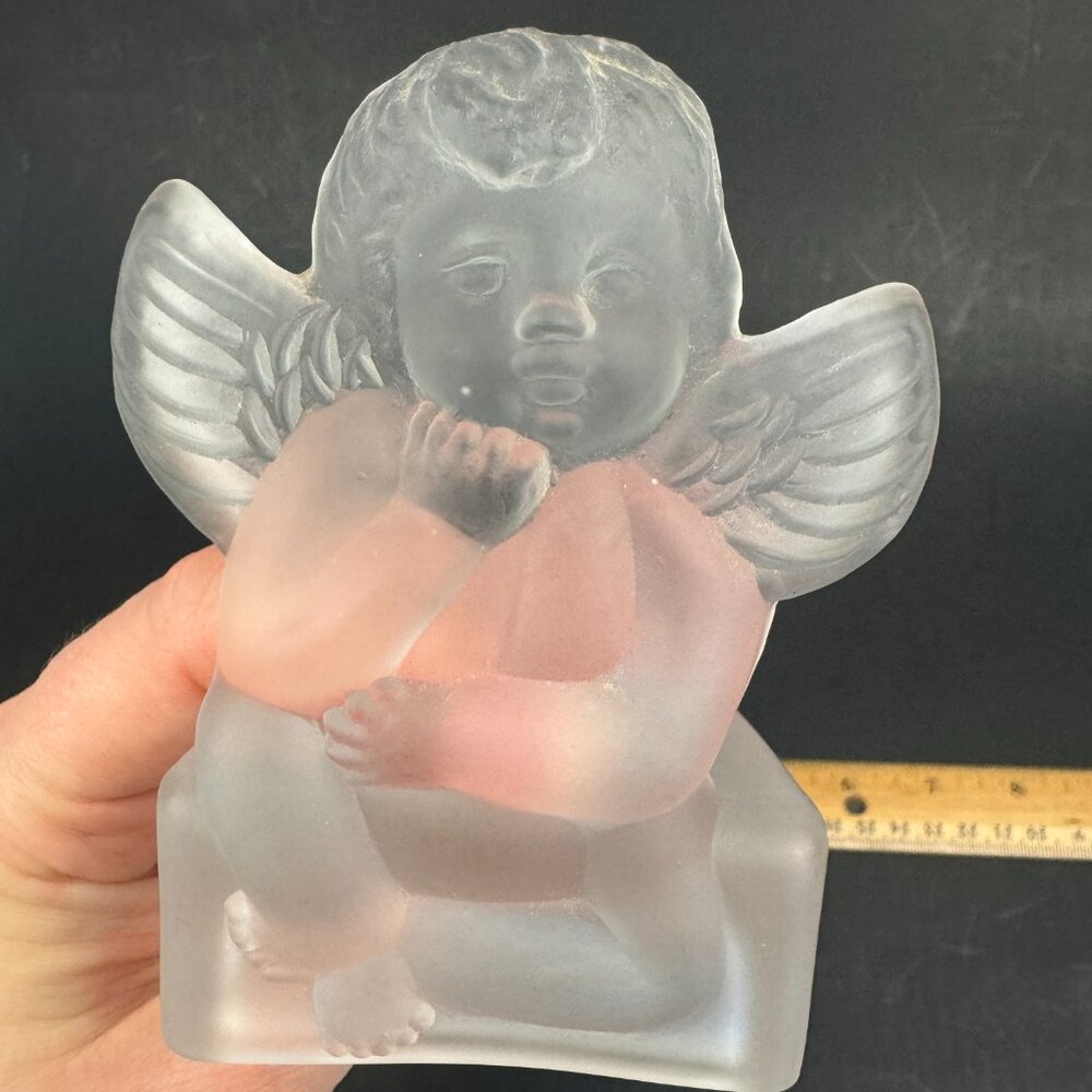 Vtg Penco Clear Frosted Glass Angel Cherub Tea Light Small Candle Holder Figure - Picture 7 of 11